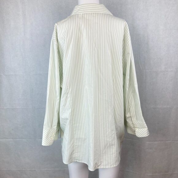Chicos Shirt Womens Sz 3 US XL Green White Cotton Striped Button Down Dress - Picture 4 of 8